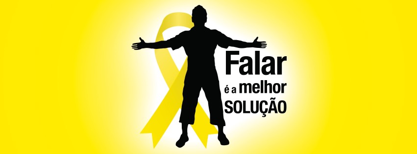 Silhueta de homem de pé com os braços abertos. Ao lado se lê "Falar é a melhor solução".