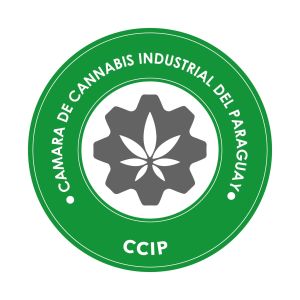 Logo da Câmara de Cânhamo Industrial do Paraguai. Um círculo verde, com uma engrenagem cinza dentro